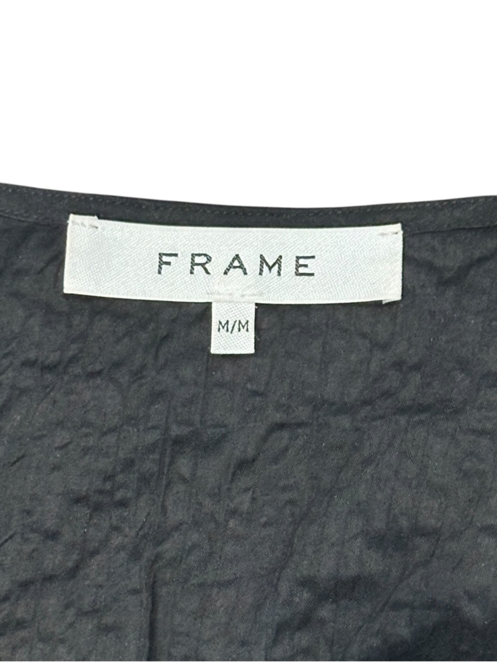 FRAME Smocked V-Neck Crinkled Cotton Blouson Sleeve Top Black Women Medium $348 - Picture 5 of 9